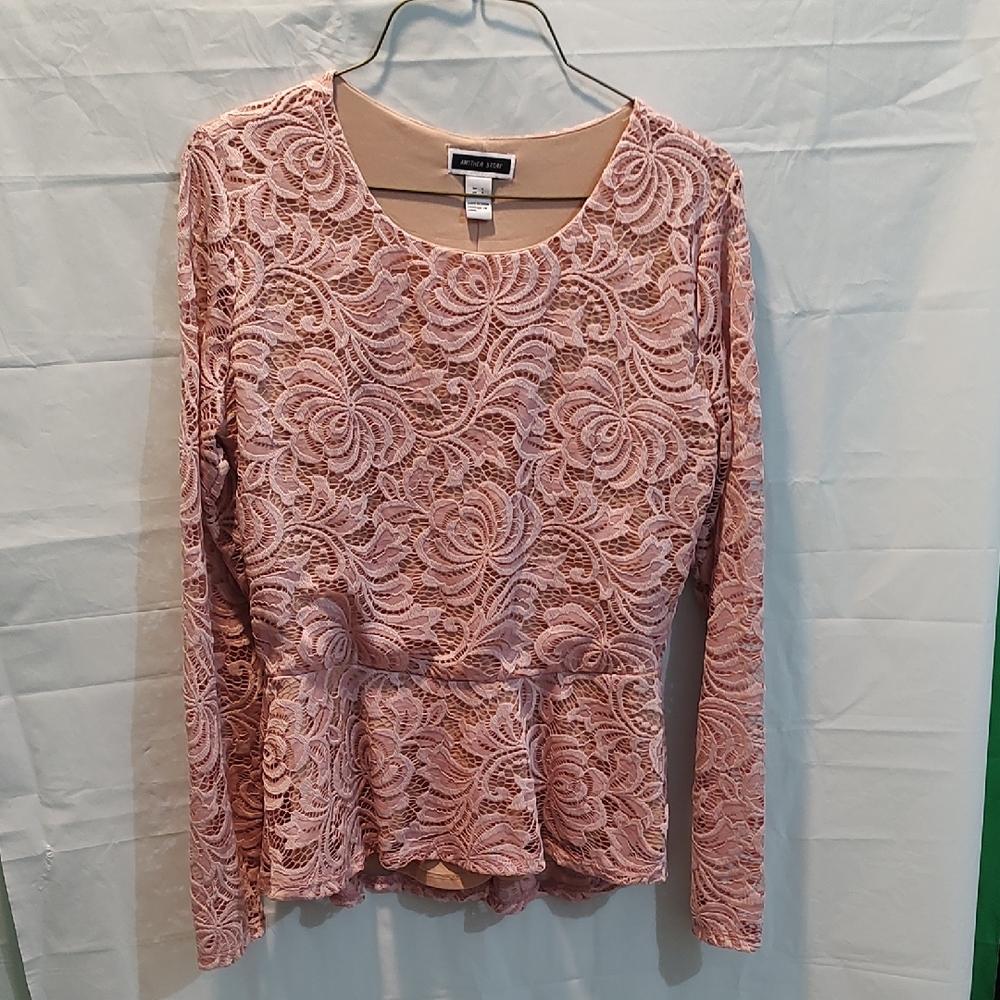 Another Story Blush Lace Peplum Blouse Size L